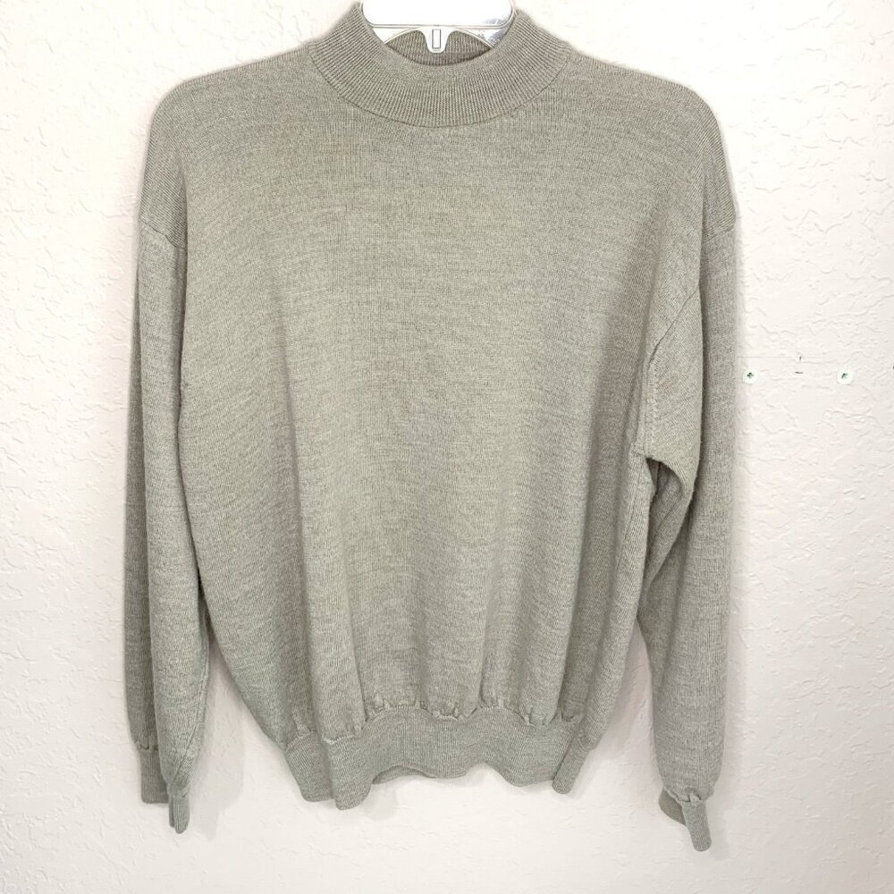 Cortina Italia Merino Wool Sweater Mens Large Beige Long Sleeve Mock Neck Soft